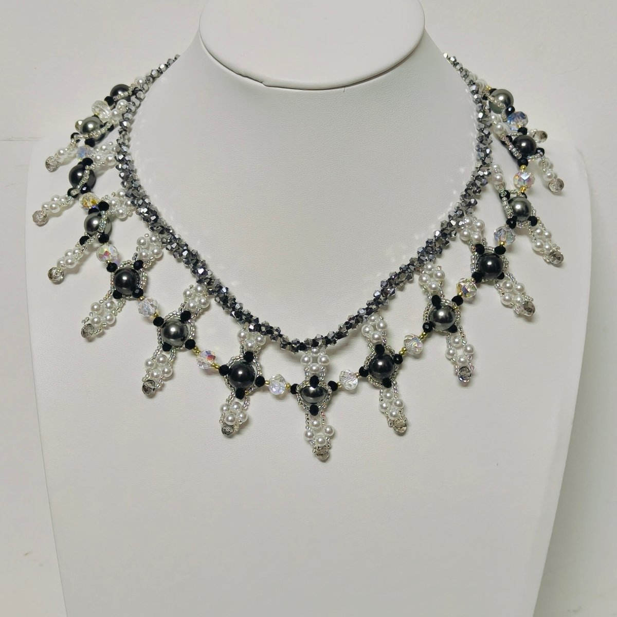 Handmade Woven Beaded Necklace | Glass Beads & Shell Pearls Choker | Intricate Seed Bead Art Necklace (MAC343)