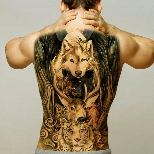 Extra Large Back Temporary Lion Tatoo Sticker Waterproof Black Luxury Big Modern  Design For Mens