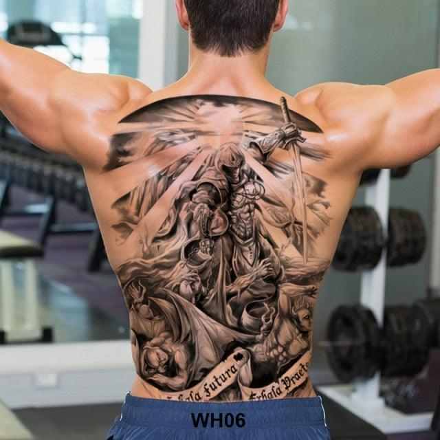Extra Large Back Temporary Lion Tatoo Sticker Waterproof Black Luxury Big Modern  Design For Mens