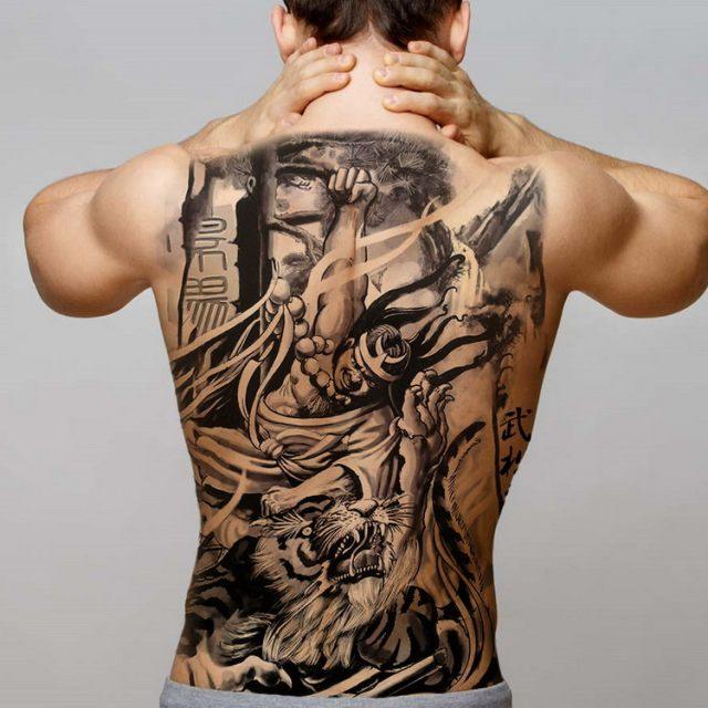 Extra Large Back Temporary Lion Tatoo Sticker Waterproof Black Luxury Big Modern  Design For Mens