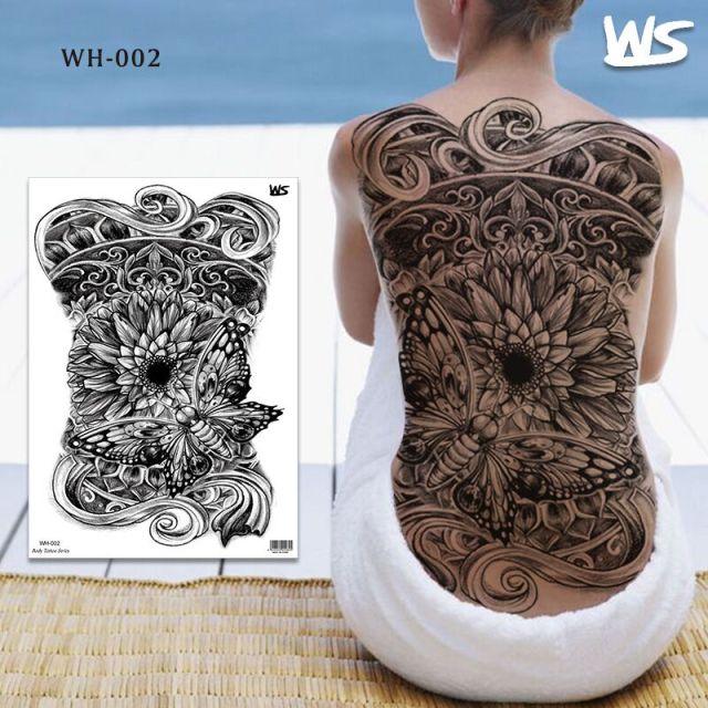 Extra Large Back Temporary Lion Tatoo Sticker Waterproof Black Luxury Big Modern  Design For Mens