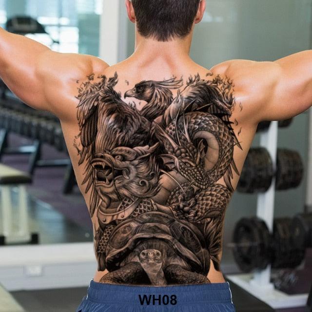 Extra Large Back Temporary Lion Tatoo Sticker Waterproof Black Luxury Big Modern  Design For Mens