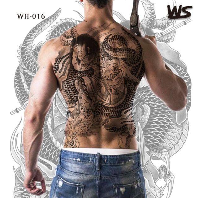 Extra Large Back Temporary Lion Tatoo Sticker Waterproof Black Luxury Big Modern  Design For Mens