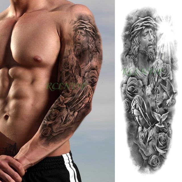 Extra Large Full Arm Leg Body Hand Waterproof Fake Tattoo Stickers Temporary Realistic Black Modern Mens Tattoo
