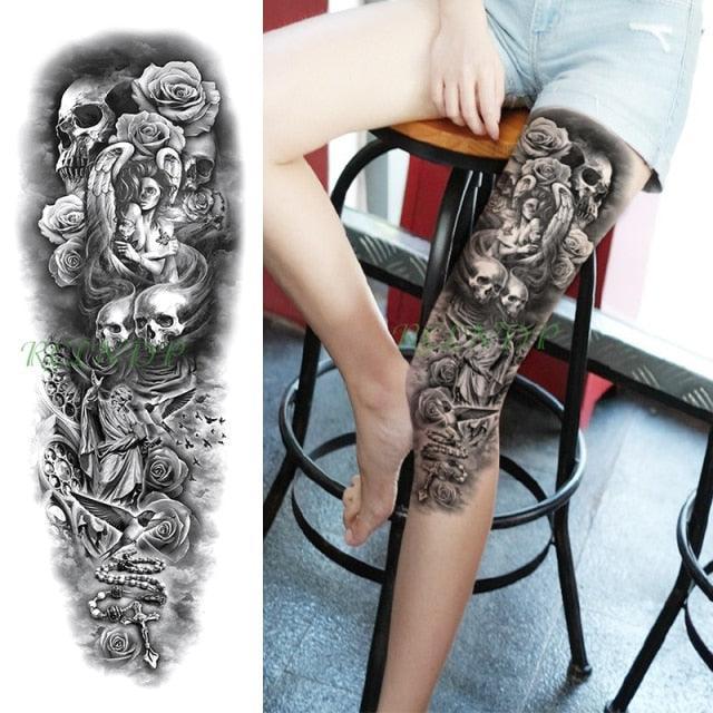Extra Large Full Arm Leg Body Hand Waterproof Fake Tattoo Stickers Temporary Realistic Black Modern Mens Tattoo