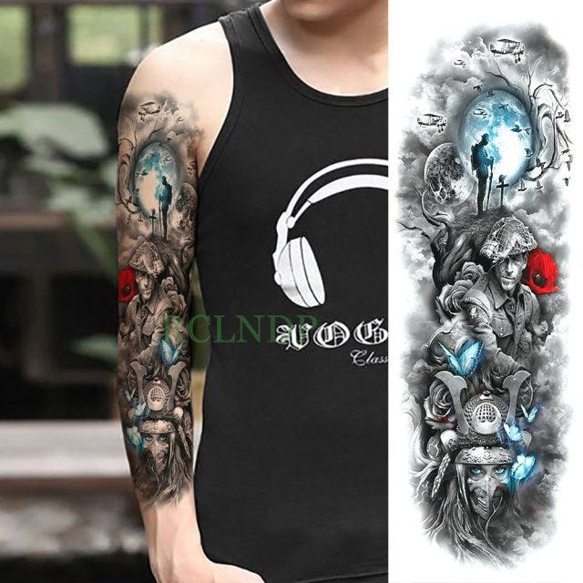 Extra Large Full Arm Leg Body Hand Waterproof Fake Tattoo Stickers Temporary Realistic Black Modern Mens Tattoo
