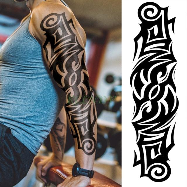 Extra Large Full Arm Leg Body Hand Waterproof Fake Tattoo Stickers Temporary Realistic Black Modern Mens Tattoo