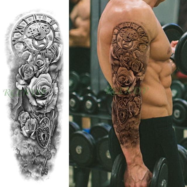 Extra Large Full Arm Leg Body Hand Waterproof Fake Tattoo Stickers Temporary Realistic Black Modern Mens Tattoo