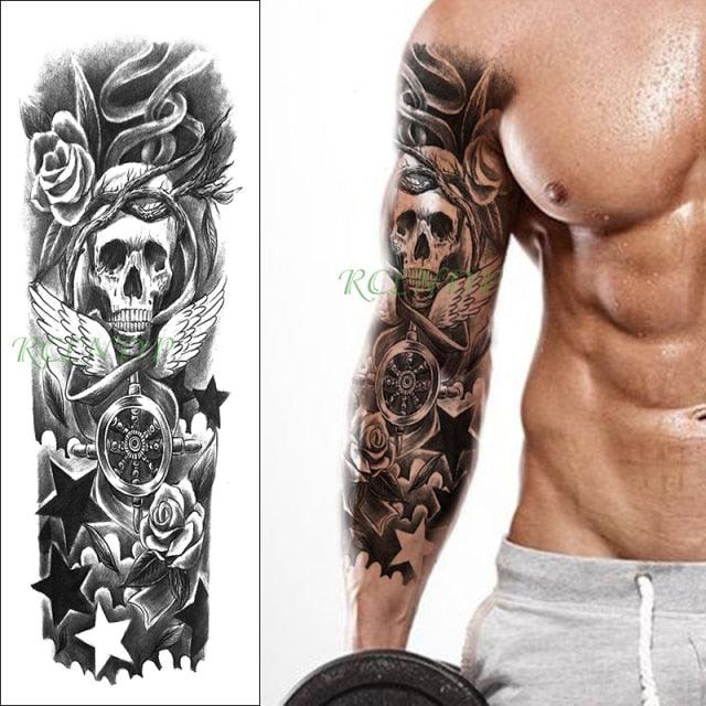 Extra Large Full Arm Leg Body Hand Waterproof Fake Tattoo Stickers Temporary Realistic Black Modern Mens Tattoo