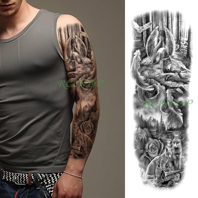 Extra Large Full Arm Leg Body Hand Waterproof Fake Tattoo Stickers Temporary Realistic Black Modern Mens Tattoo