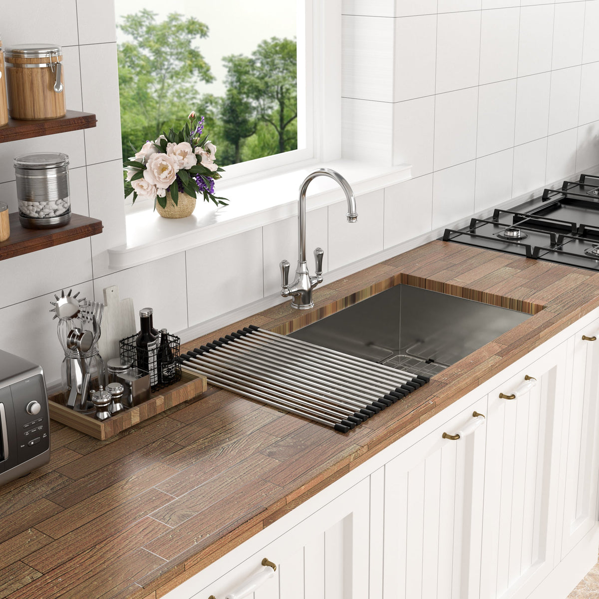 Modern Brushed Nickel 33 Inch Undermount Stainless Steel Kitchen Sink 16 Gauge, 9 Inch Deep Single Bowl