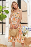 Smocked Back Floral Adjustable Strap Midi Dress  For Women – Feminine, Floral, Fluttering, Comfortable Midi Dress
