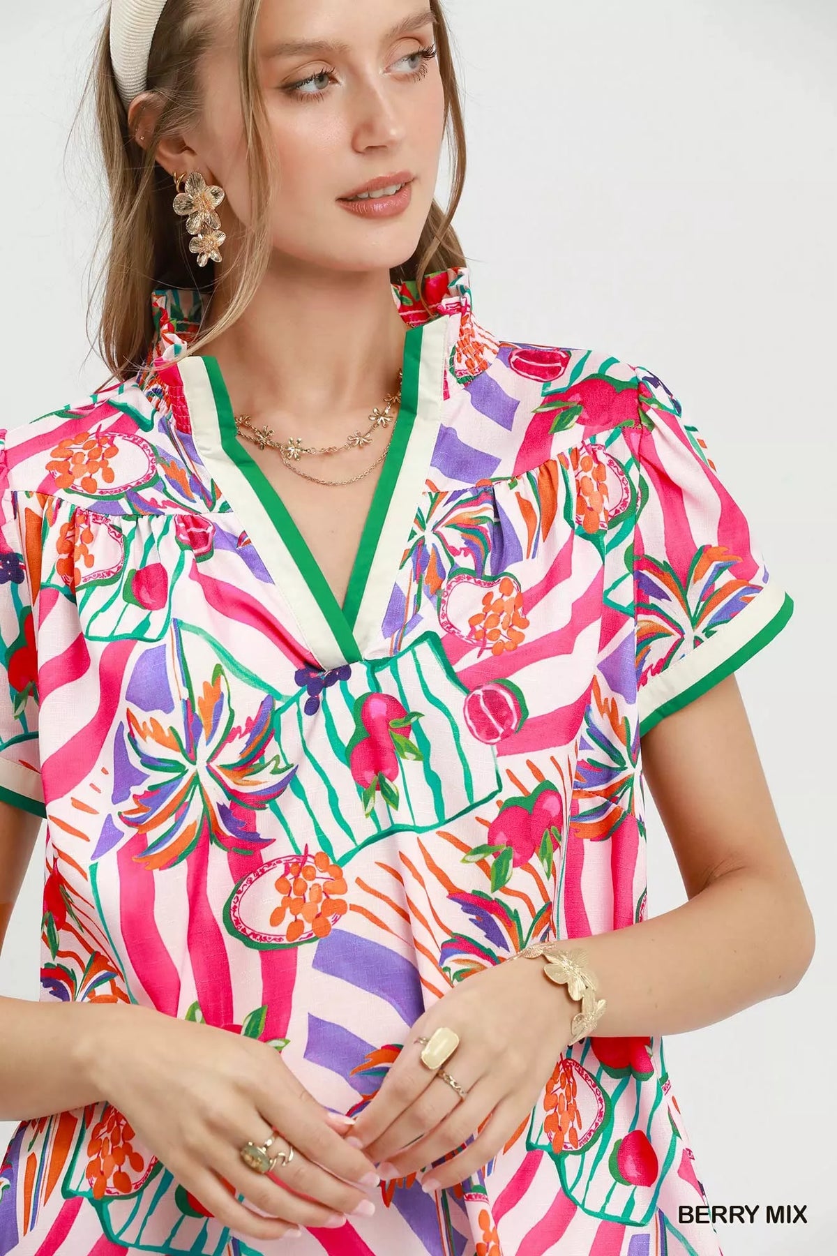 Umgee Tropical Print Collared Shift Dress