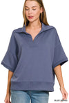Zenana Scuba Collared Short Sleeve Pullover