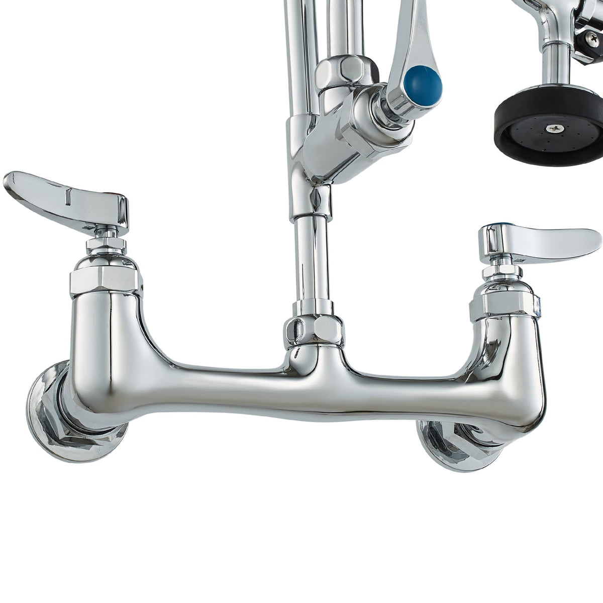 Commercial Faucet with Pre-Rinse Sprayer, 36' Height, 8' Center, 12' Swing Spout, Wall Mount Kitchen Sink Faucet, Brass Constructed Device with Pull Down Spray, for 1/2/3 Compartment Sink