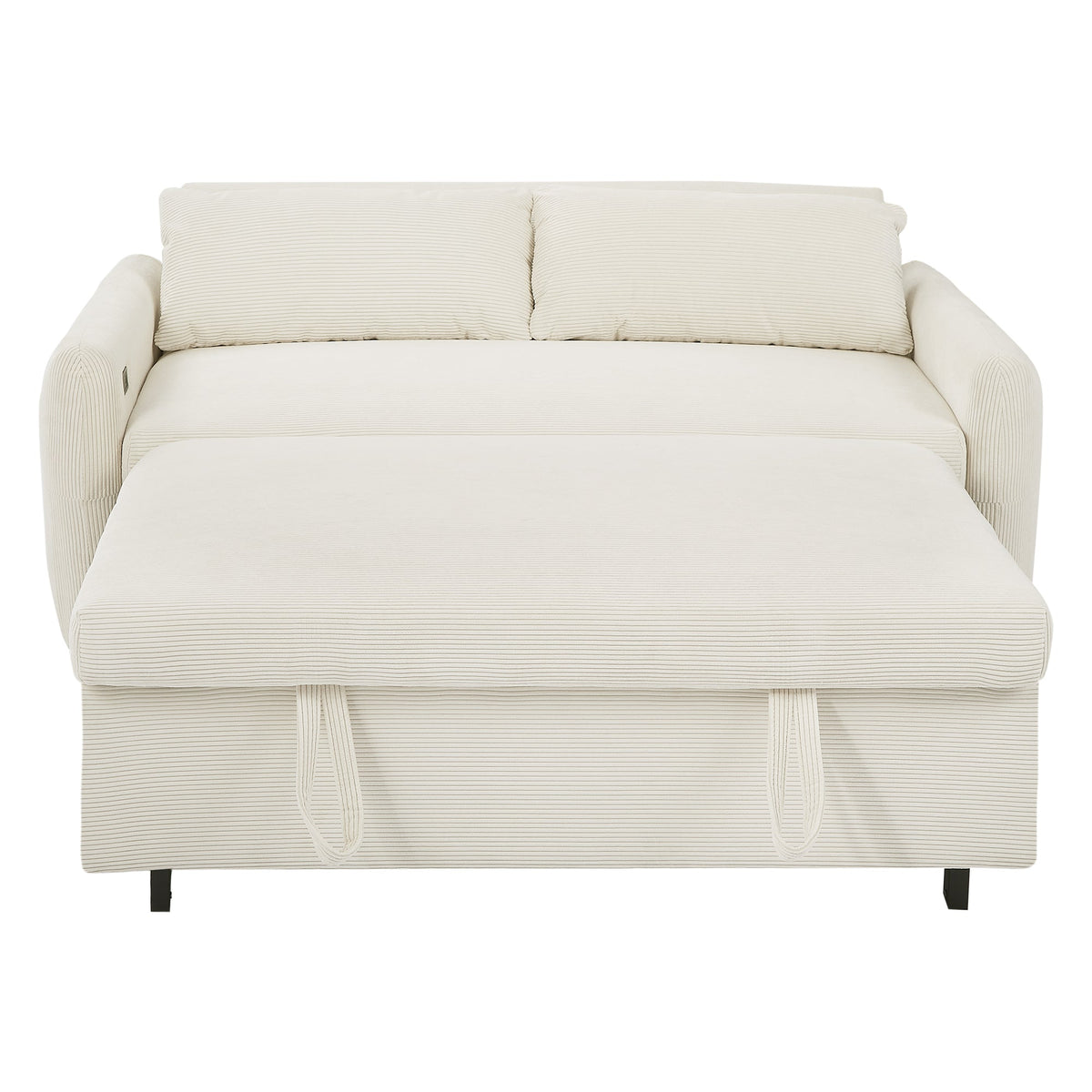 Modern Convertible Pull-out Sofa Bed with USB Ports and Pillows, Beige Corduroy, 57.48 inches