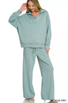 Zenana Scuba Collared Pullover & Center Seam Pants Set