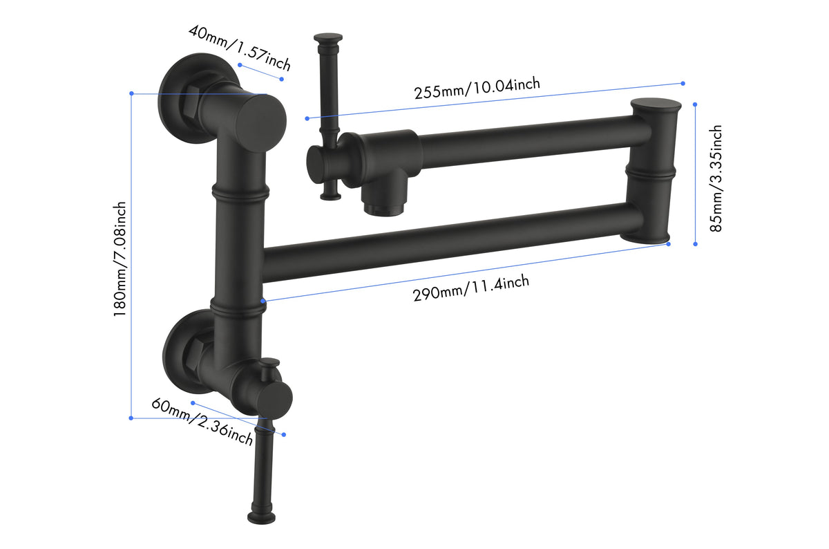Wall mounted Pot Filler Faucet, Modern Brass Pot Filler Two-Attachment Wall Mount Folding Kitchen Pot Filler Swing Arm