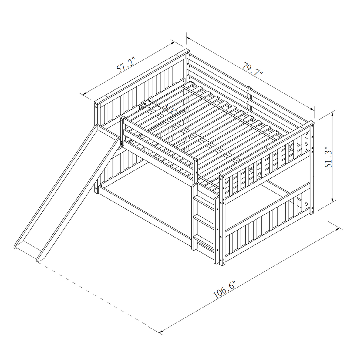 Masonstine Full over Full Bunk Bed with Slide and Ladder, Grey