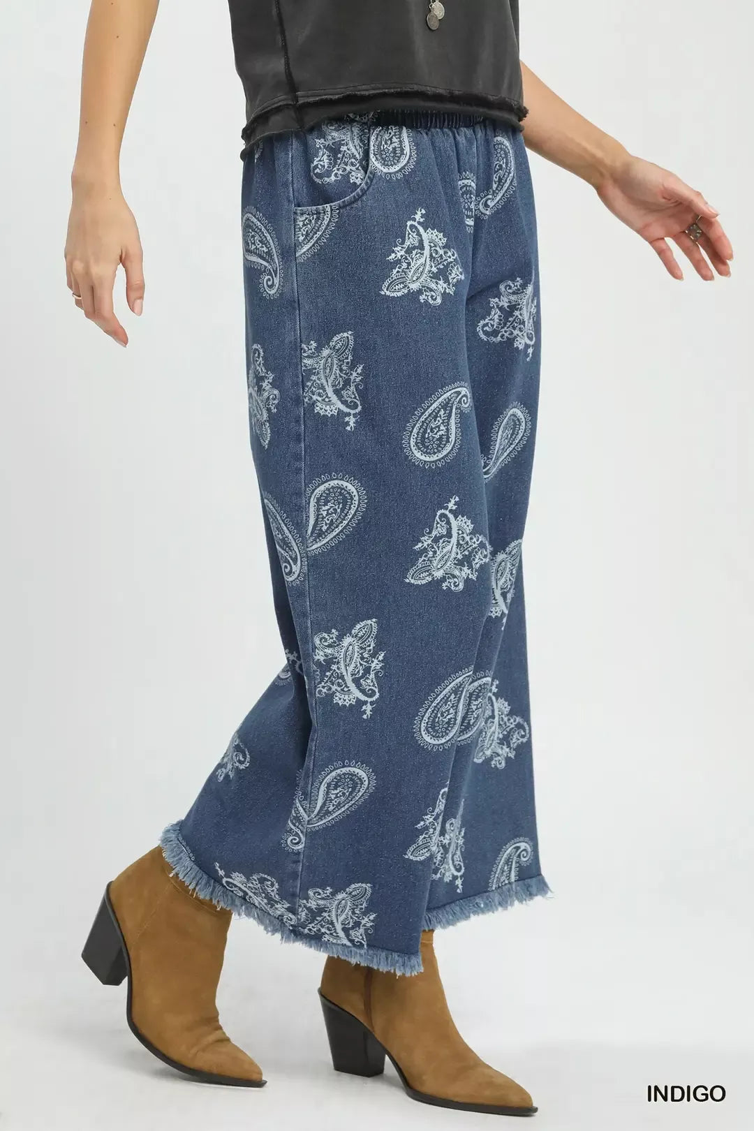 Umgee Denim Paisley Wide-Leg Pants