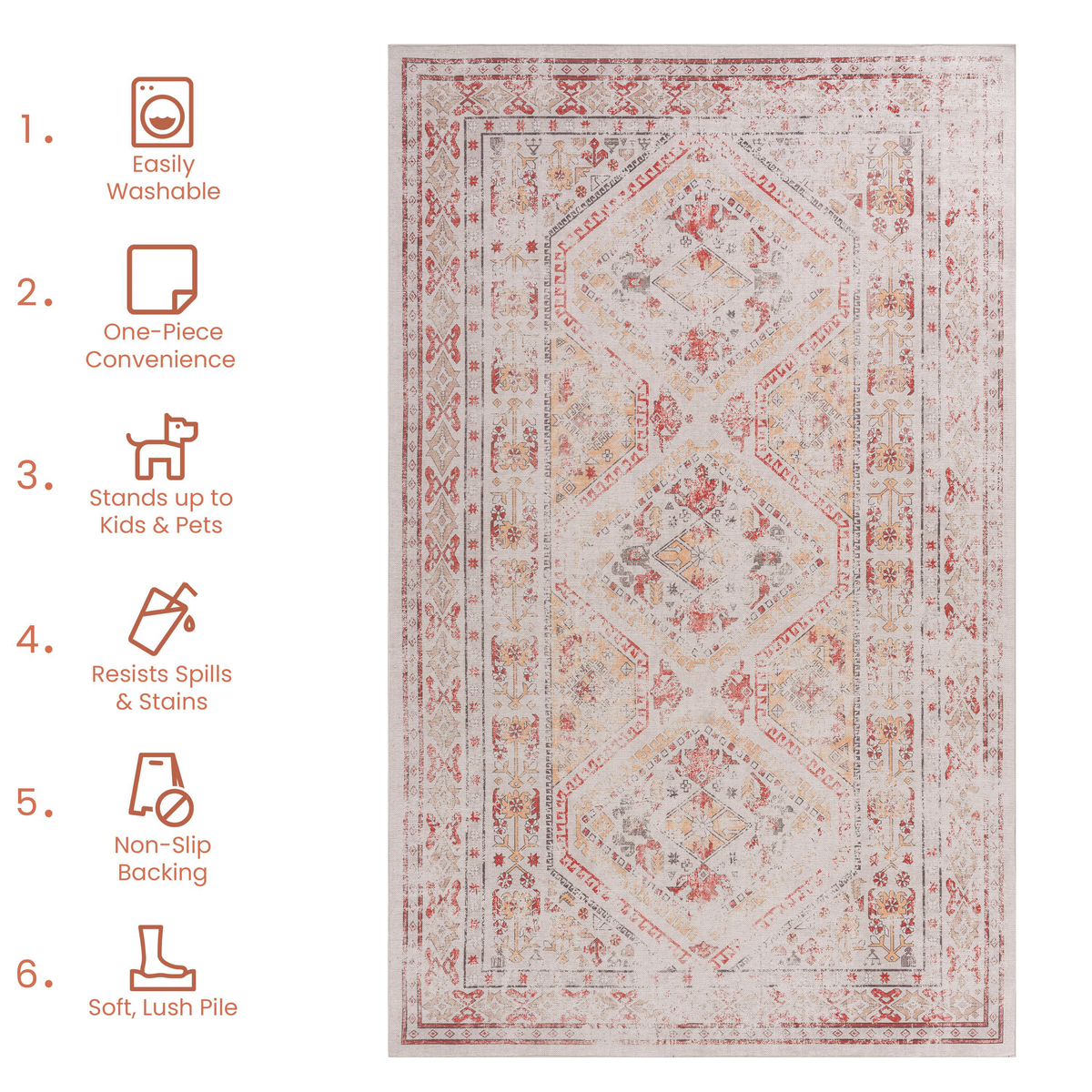 NAAR MAVAL Beige Washable Rug 5x8 Area Rug (Beige, 5' x 8')
