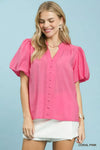 Umgee Button-Down Puff Sleeve Shirt