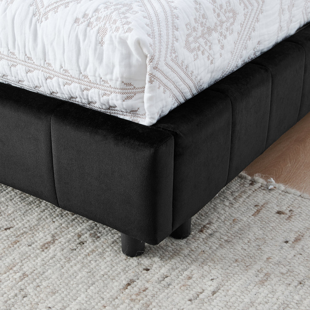 Mid-Century Full Size Upholstered Tufted Bed Frame with Comfortable Backrest and Armrests, Velvet, Black