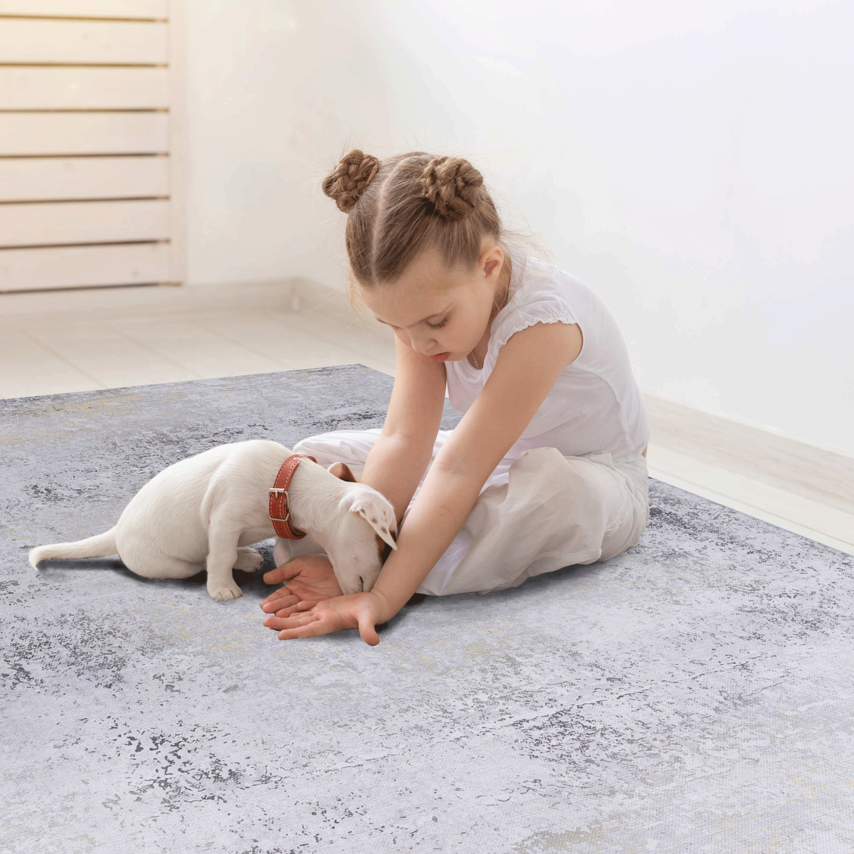NAAR MAVAL Gold Washable Rug 5x8 Area Rug (Gray+Gold, 5' x 8')