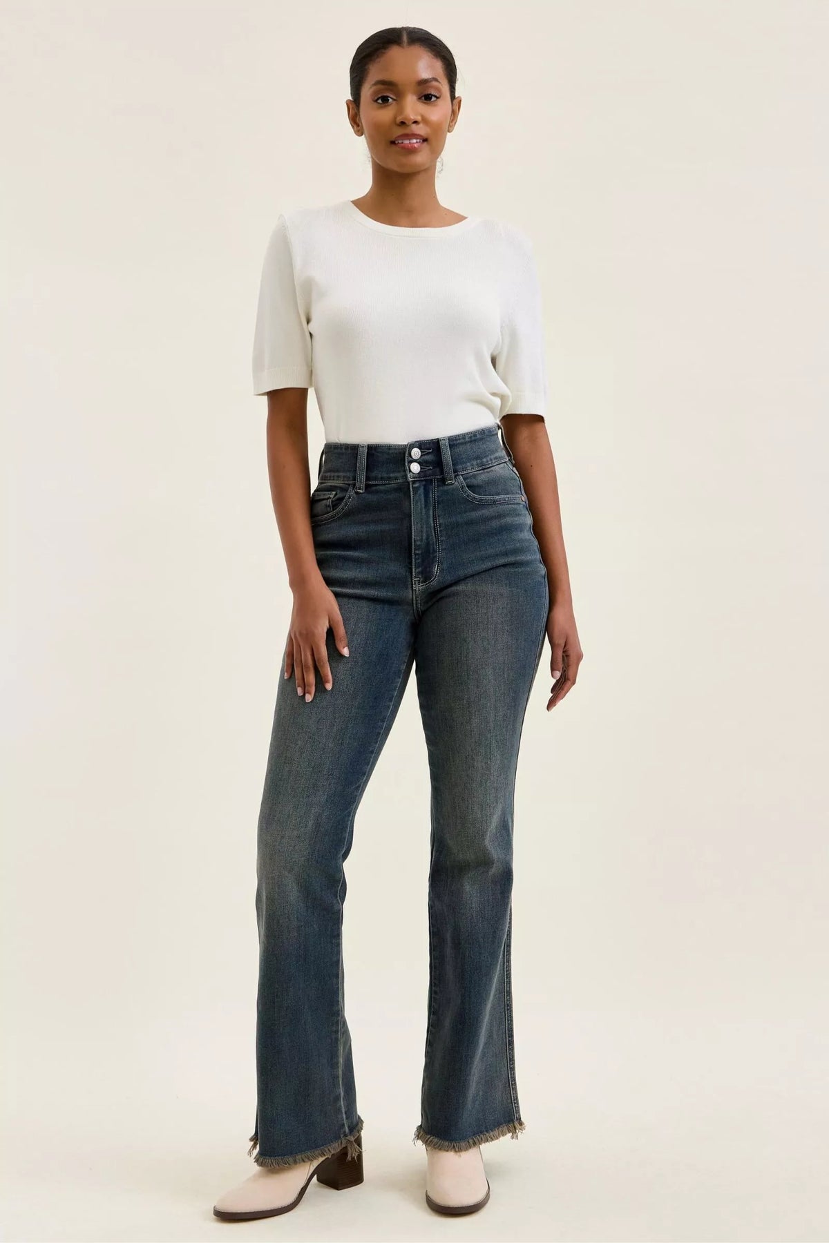 Judy Blue High Waist Double Button Frayed Hem Jeans