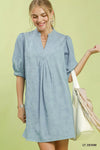 Umgee Print Denim Dress with Contrast Stitch