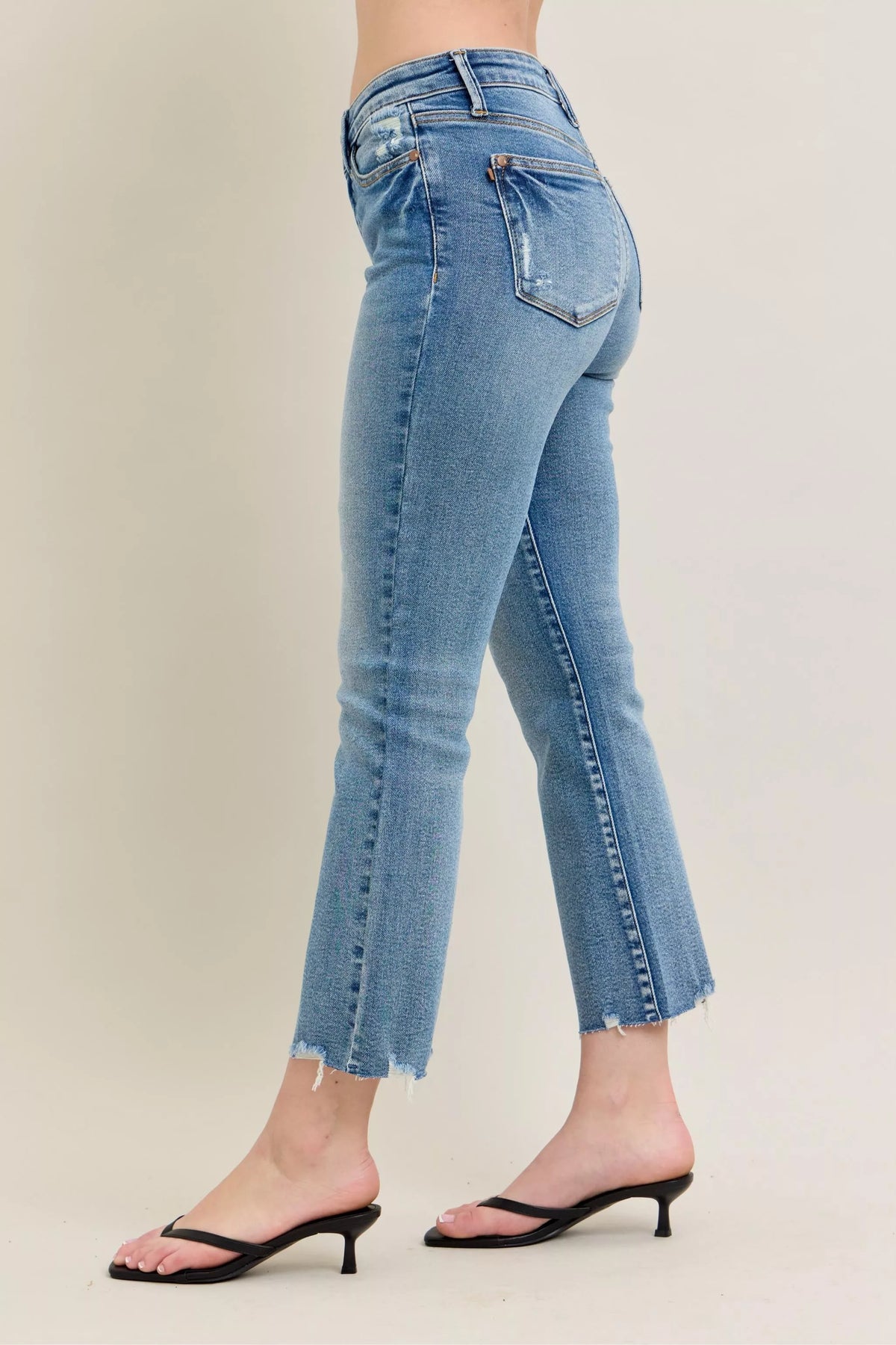 Judy Blue Mr Vintage Wash Destroy Hem Kick Flare Jeans