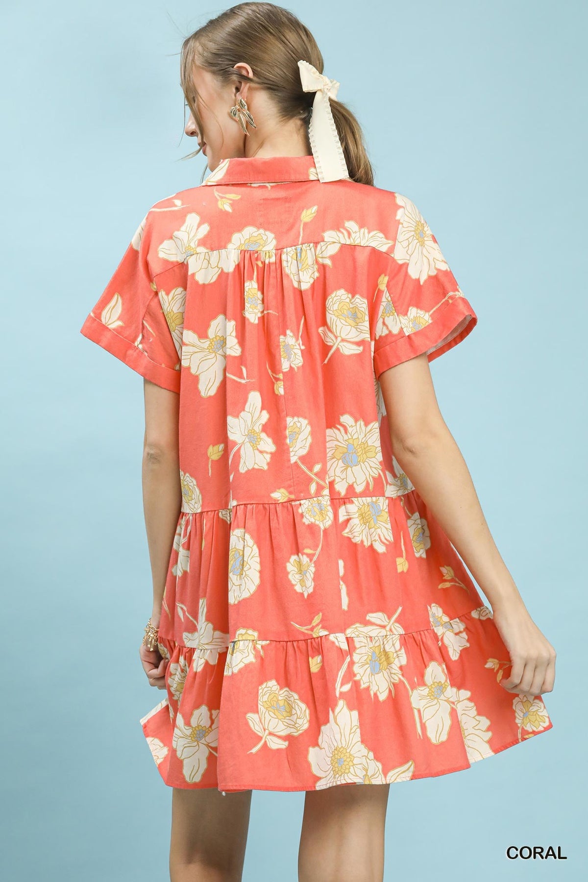 Umgee Floral Tiered Collared Babydoll Dress