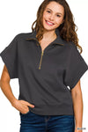 Zenana Full Size Scuba High Neck Half Zip Short Sleeve Top Plus Size