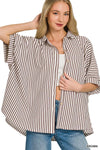 Zenana Oversized Stripe Button Down Shirt