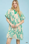 Umgee Abstract Print Puff Sleeve Shift Dress