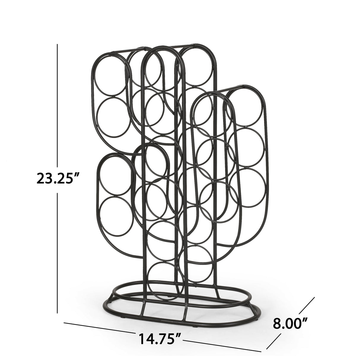 Modern Industrial Tabletop Wine Rack with Cactus Design in Black Metal for 13 Bottles