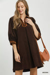 Umgee V-Neck Shift Dress with Contrast Trim