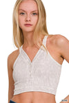 Zenana Washed Ribbed Seamless Button V-neck Tank Top