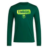adidas Mens Long Sleeve Pre-Game T-Shirt Dark Green/Portland Timbers Large