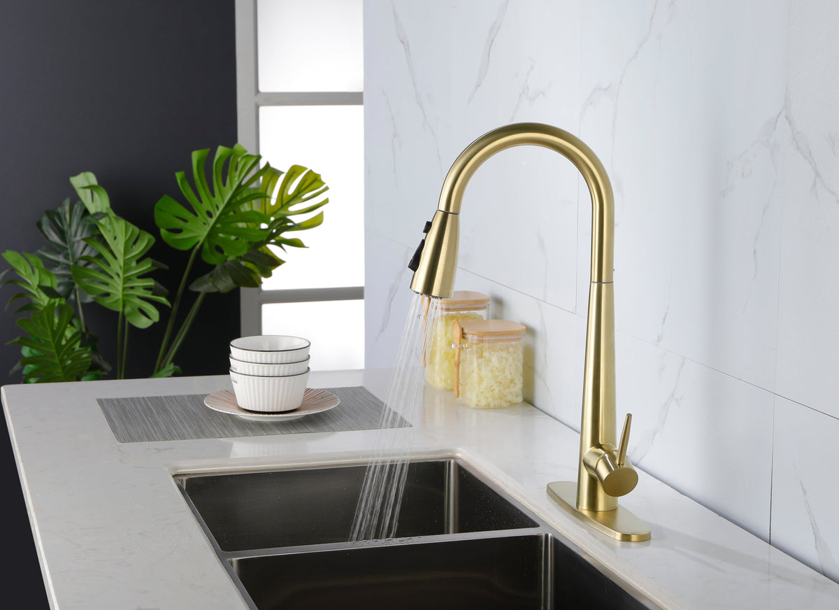 Single Handle Stainless Steel Kitchen Sink Faucet with Pull Down Sprayer