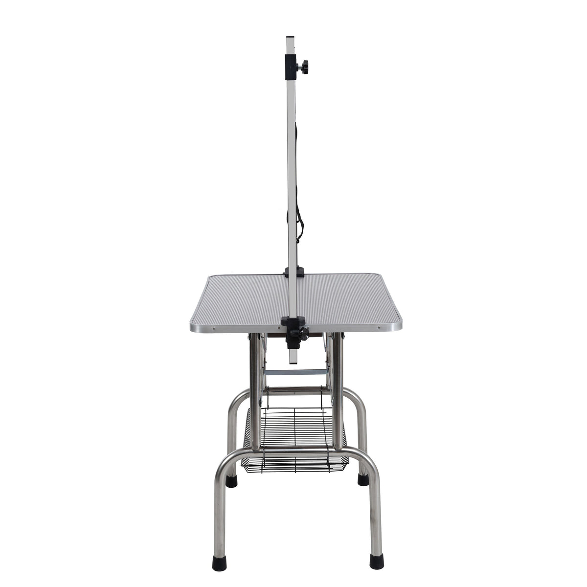 46' Folding Dog Pet Grooming Table Stainless Steel Frame Rubber Mat on Board with Adjustable Arm and Clamps pet dog Cat Grooming Table (SILVER-GRAY COLOR)