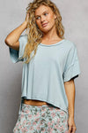 POL Round Neck Short Sleeve T-Shirt with High Low Hem