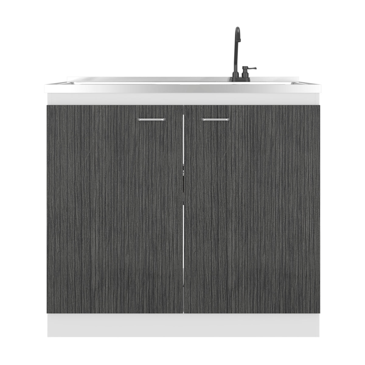 Salento Freestanding Sink, Double Door Cabinet, White / Smokey Oak