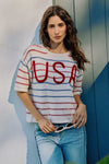 SO ME Usa Stripe Knit Short Sleeves Sweater Top