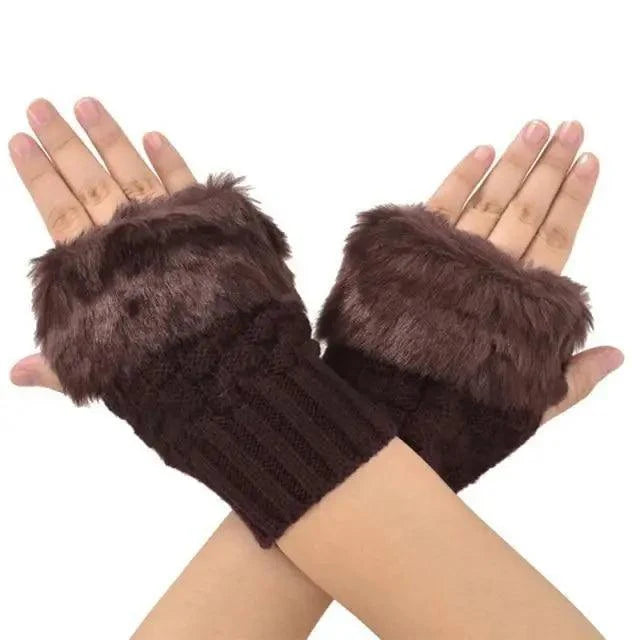 Fashion Fingerless Warm Wool Knitted Classic Fur Half One Size Finger Gloves For Women Cute Soft And Comfortable Trendy Fashion Stretchy Gloves For Women