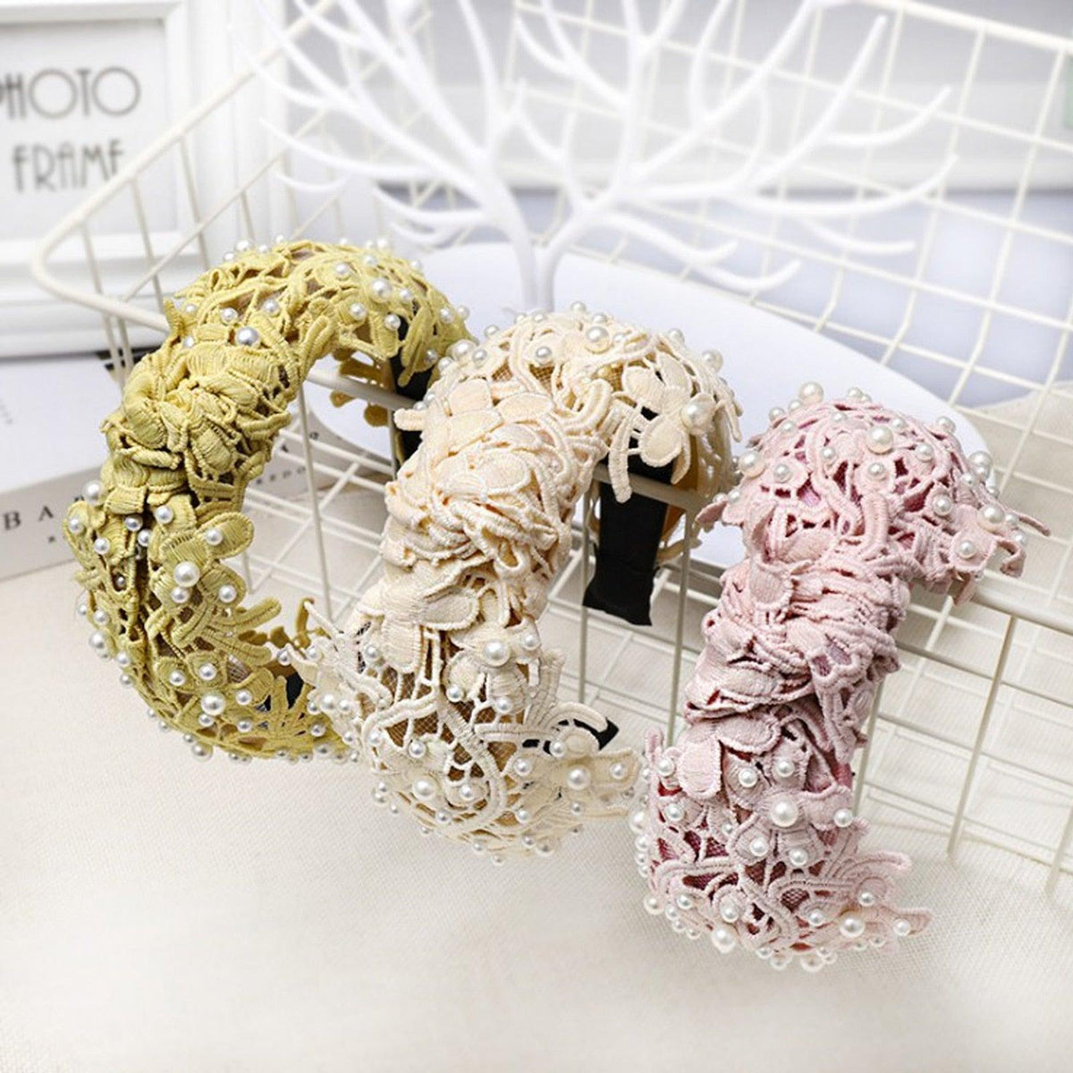 Fashion Girls Pearl Hairband White Black Lace Headband Women Artificial Pearls Hair Hoop Middle Knot Hair Accessories Gorgeous Hair Accessories For Women
