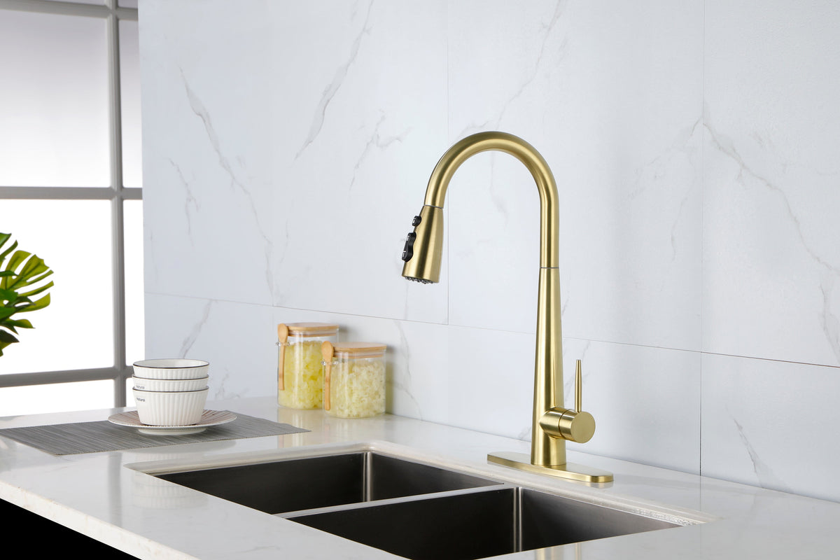 Single Handle Stainless Steel Kitchen Sink Faucet with Pull Down Sprayer