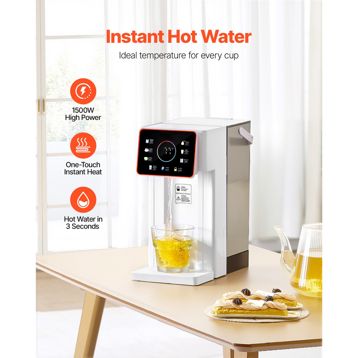 Countertop Instant Hot Water Dispenser with 6 Temps 7 Volumes 101oz Tank