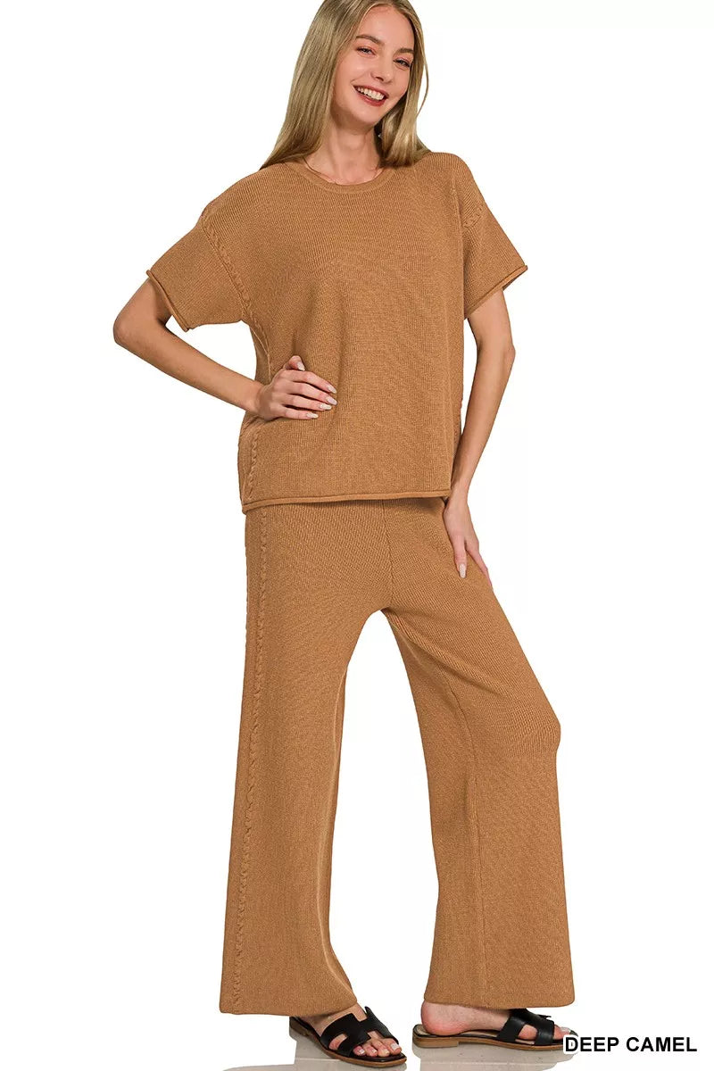 Zenana Viscose Round Neck Top & Pants Set