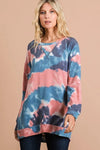 BiBi Tie Dye French Terry Pull Over with Front Stitching Detail